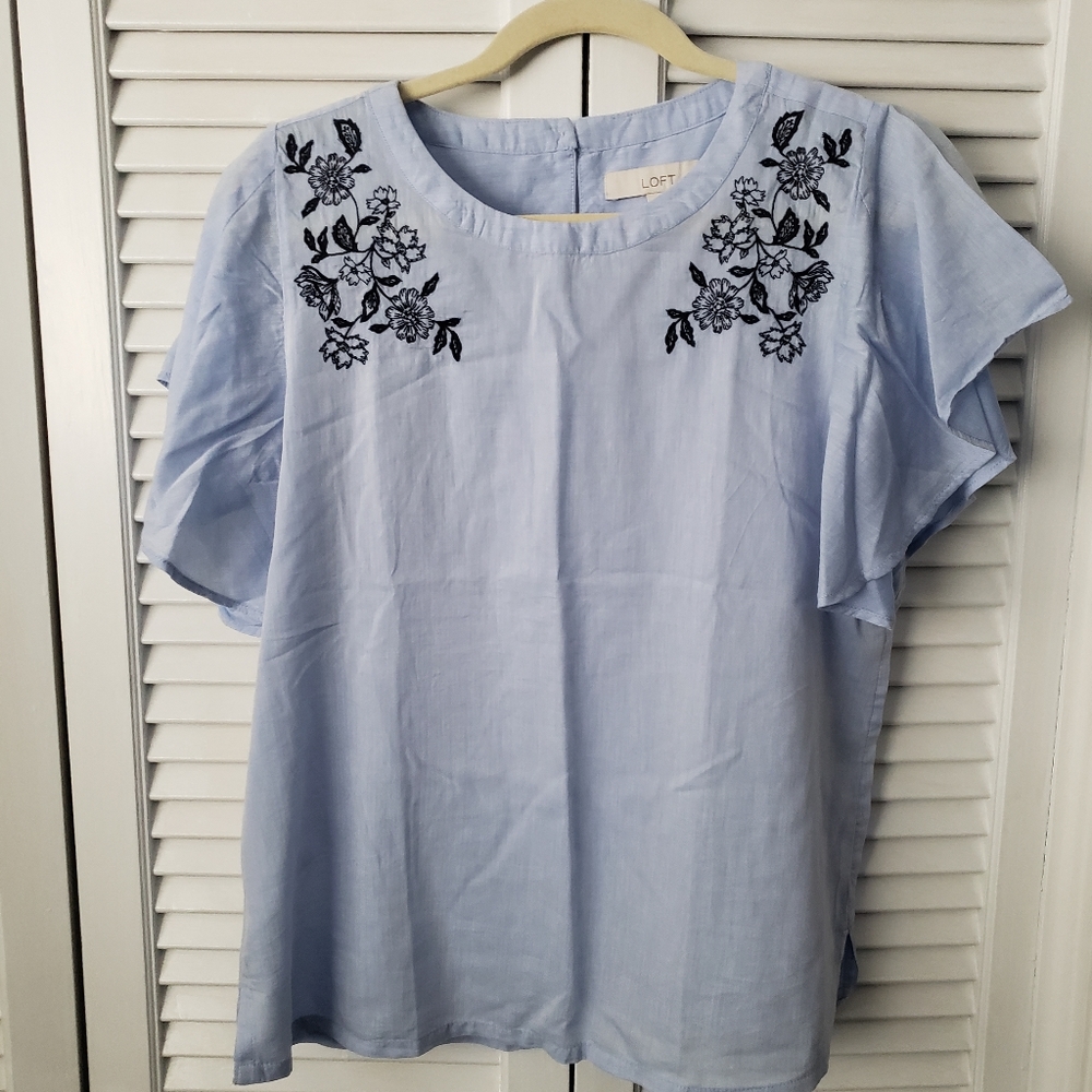 NWOT baby blue embroidered LOFT blouse